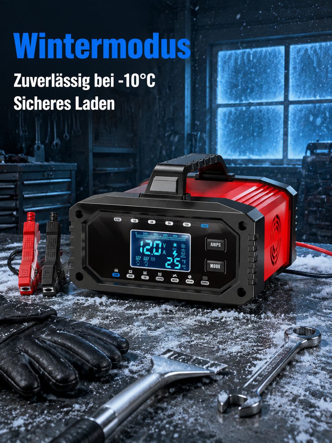 Motorrad-Ladegerät mit LCD-Anzeige und Stromregulierung