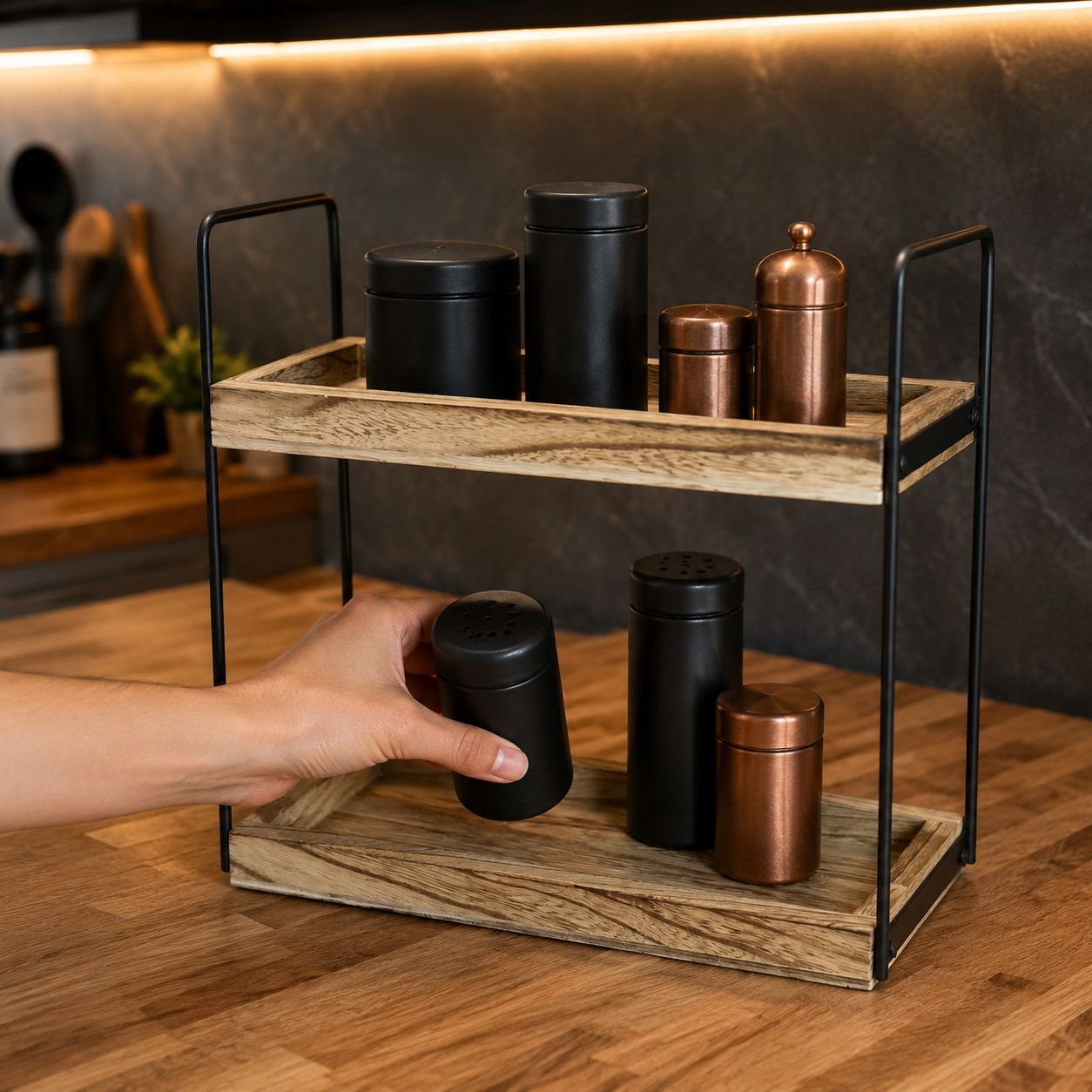 Countertop Organizer Rack, Kitchen & Bathroom Spice and Cosmetic Shelf