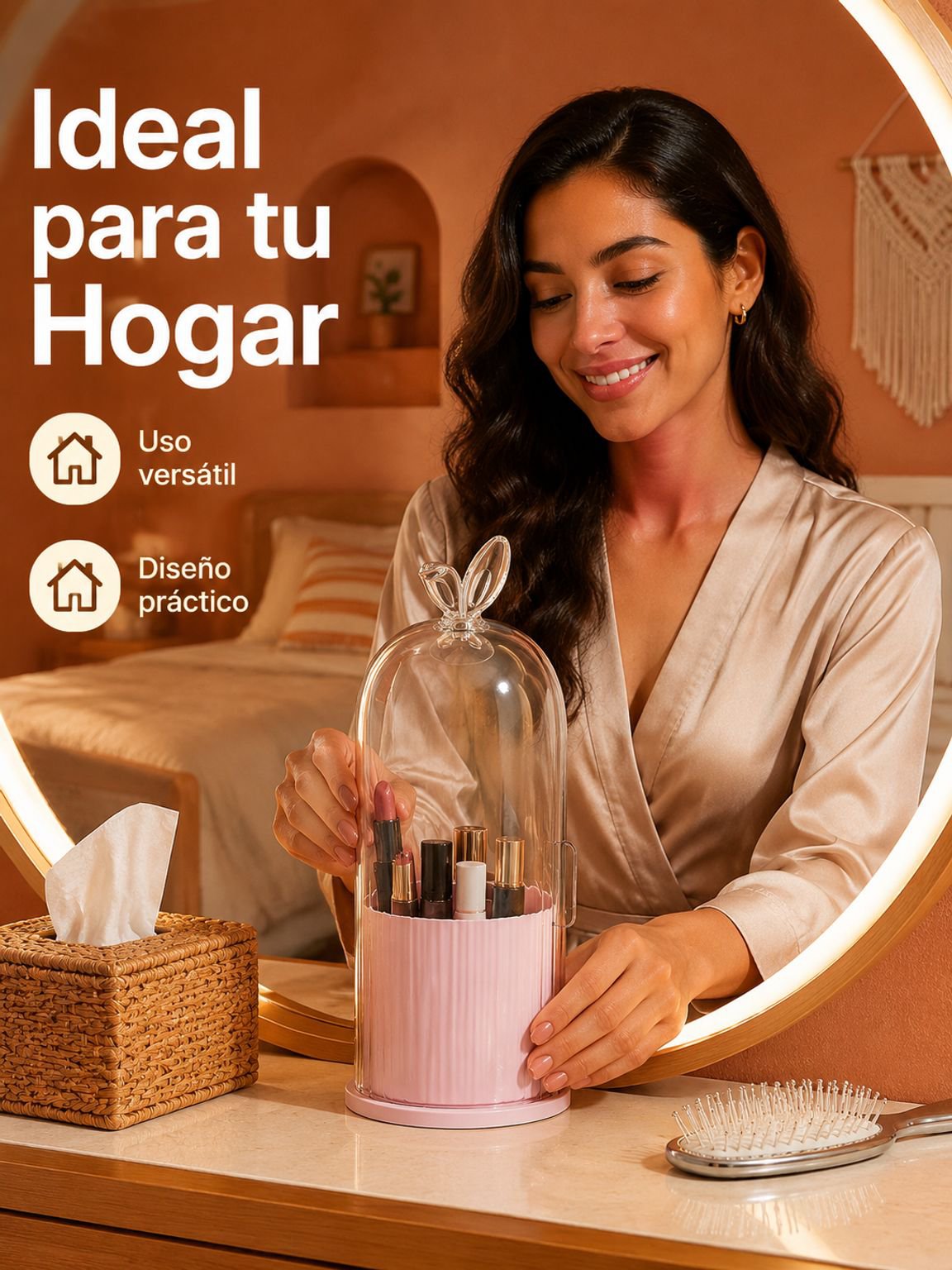 Caja organizadora de maquillaje multifuncional giratoria para tocador