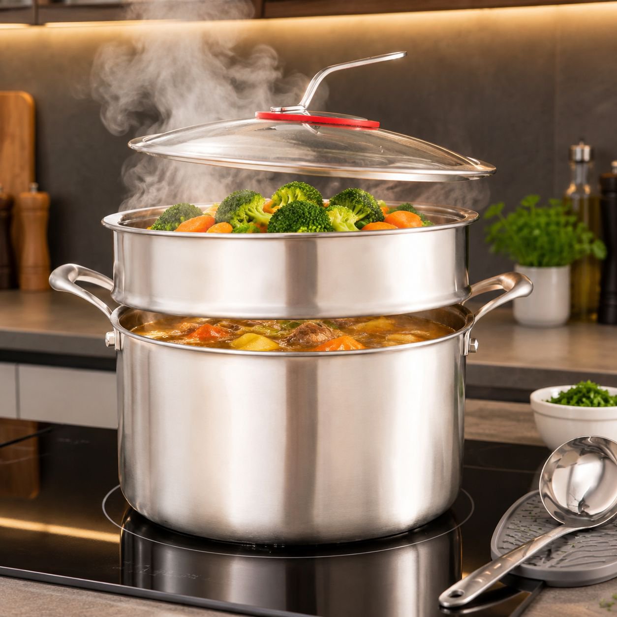 Triple Stock Pot aus Edelstahl Verdickt und langlebig