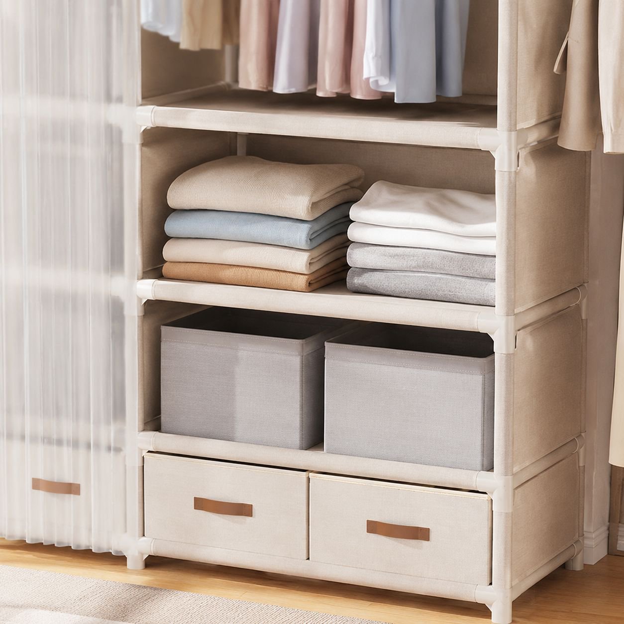 Sturdy and Durable Bedroom Wardrobe, Minimalist Floor Storage Rack, Suitable for Small Spaces