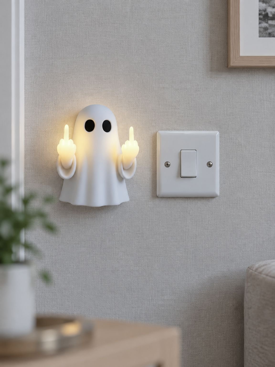 Funny ghost LED night light with middle finger gesture