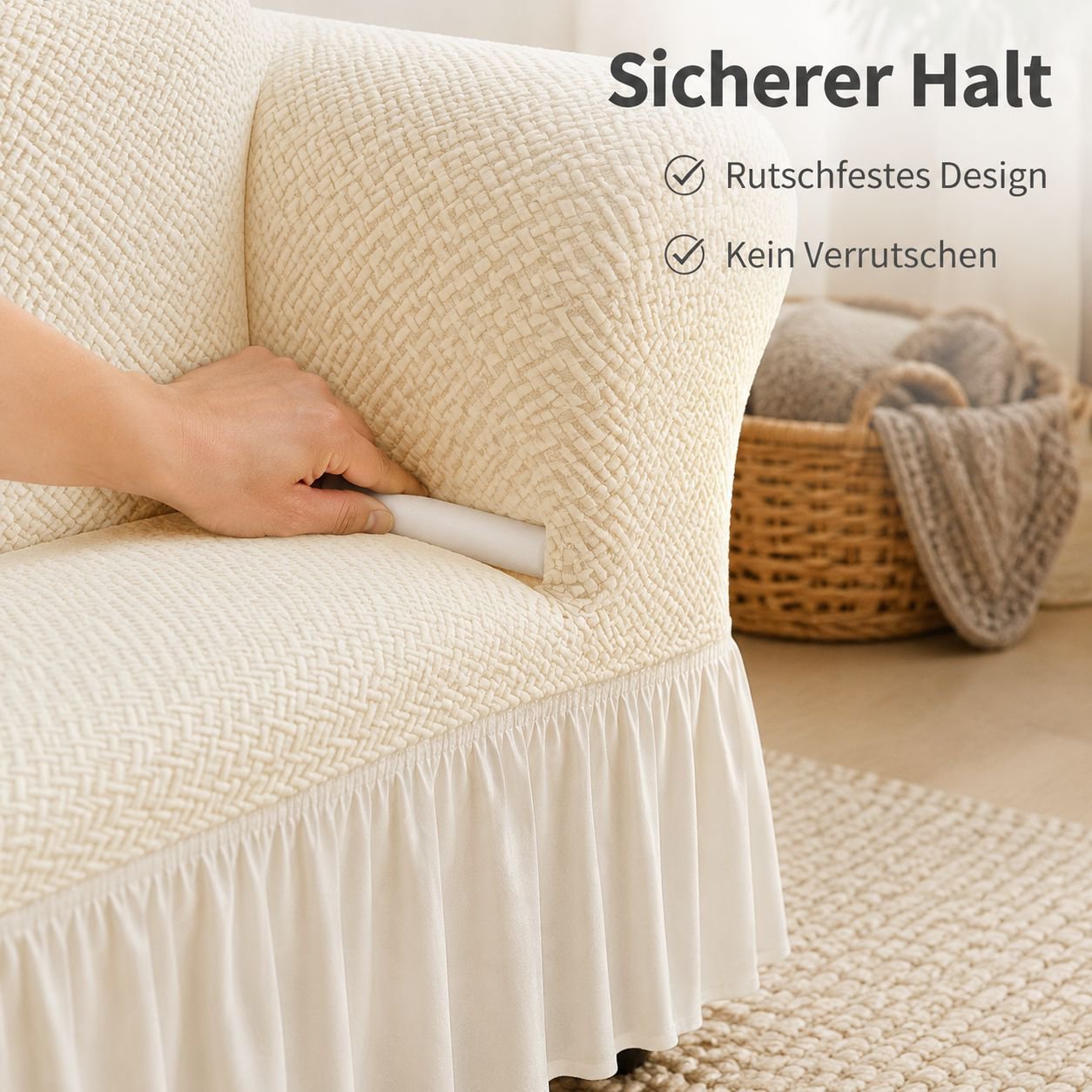 Jacquard Sofaüberwurf mit Rüschen