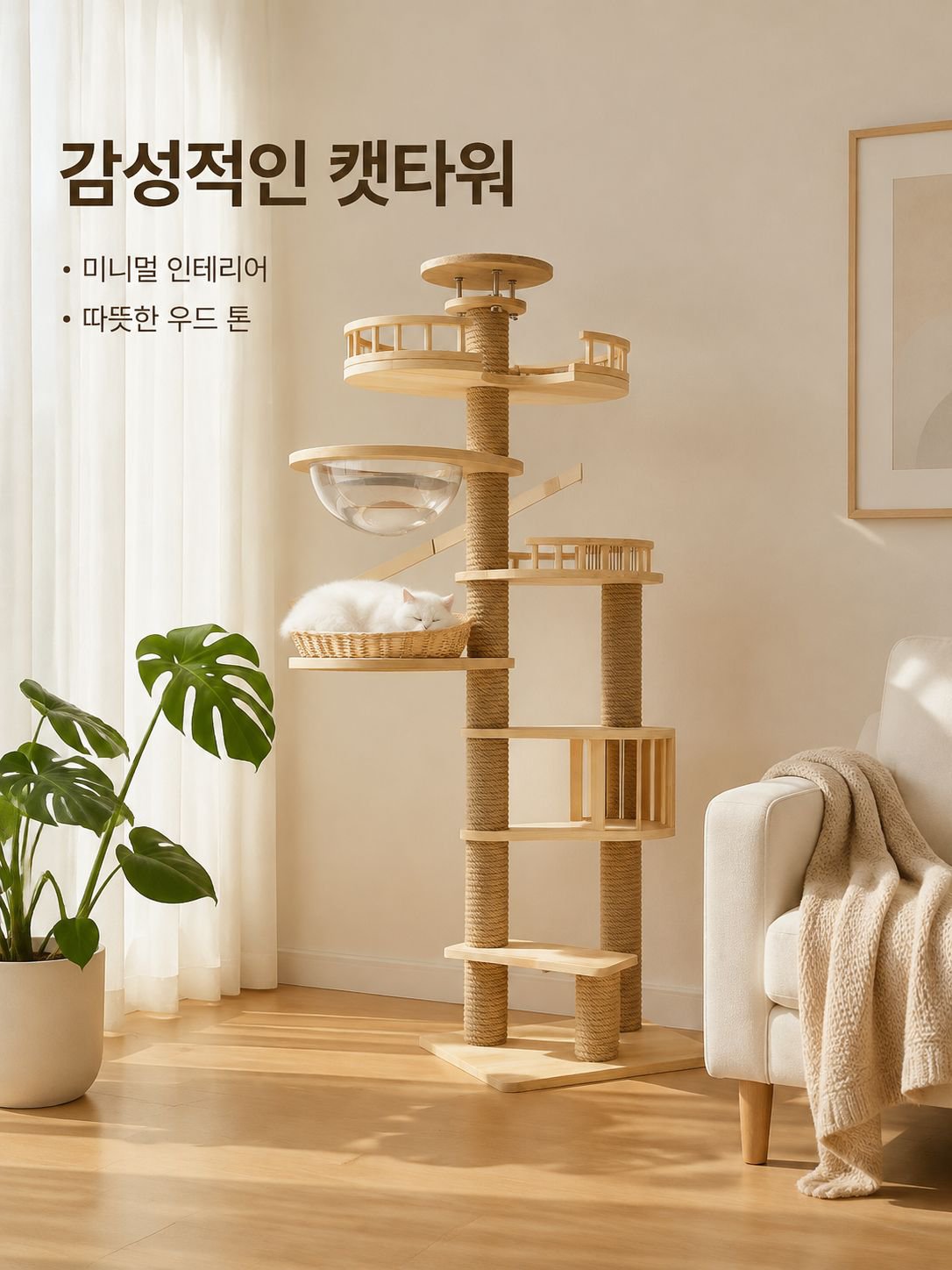 고양이가 나무를 기어오르다.