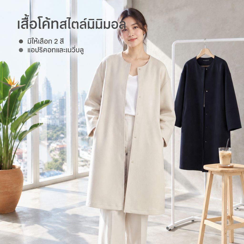 เสื้อโค้ทผู้หญิงแบบเรียบ เหมาะสำหรับฤดูใบไม้ผลิ ฤดูใบไม้ร่วง และฤดูหนาว