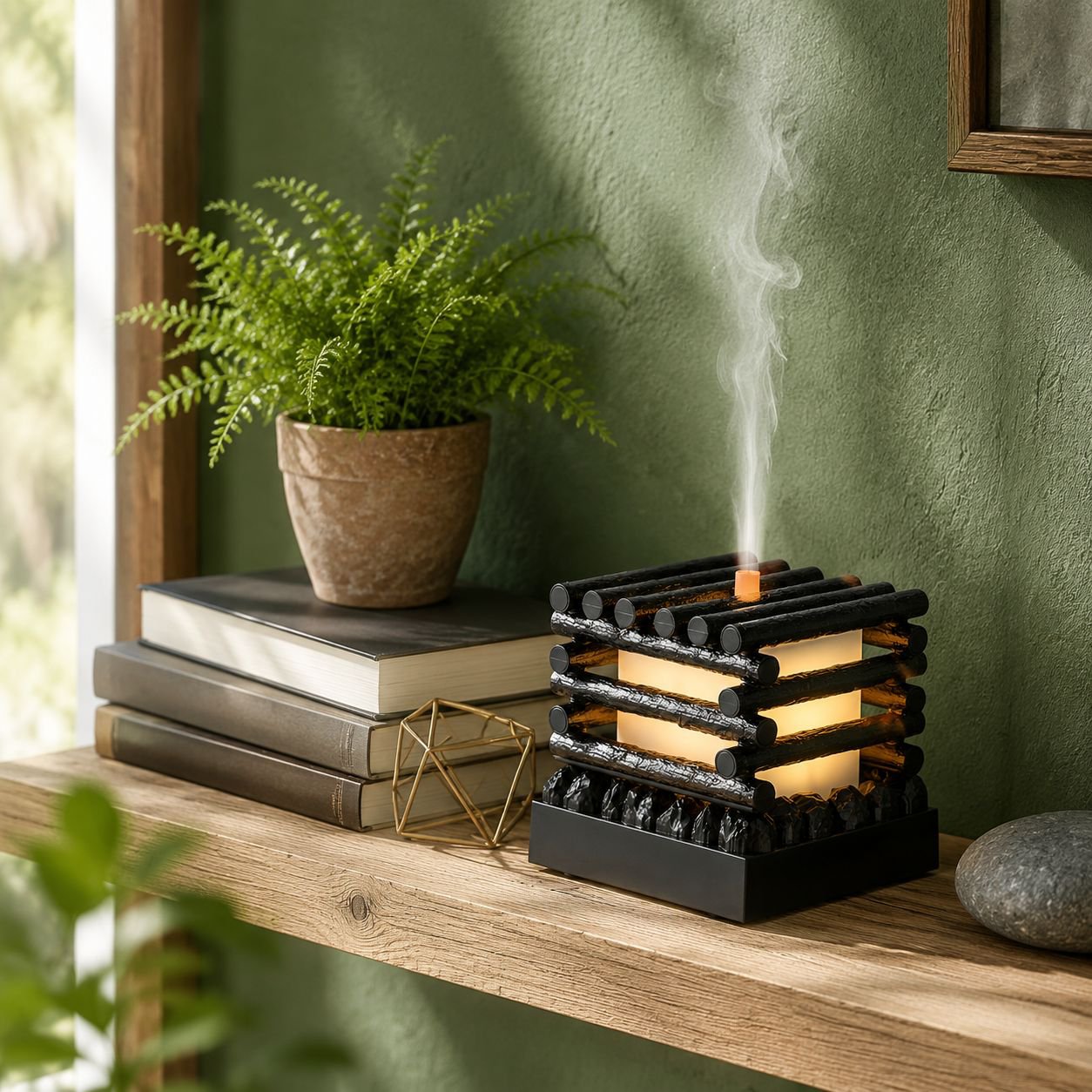 USB powered flame humidifier spreading essential oil aroma