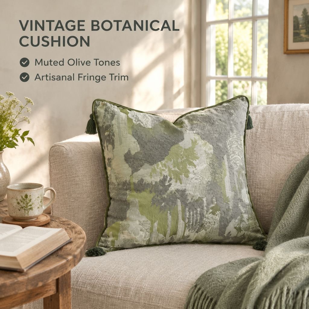 Green French Vintage Wabi-Sabi Style Throw Pillow