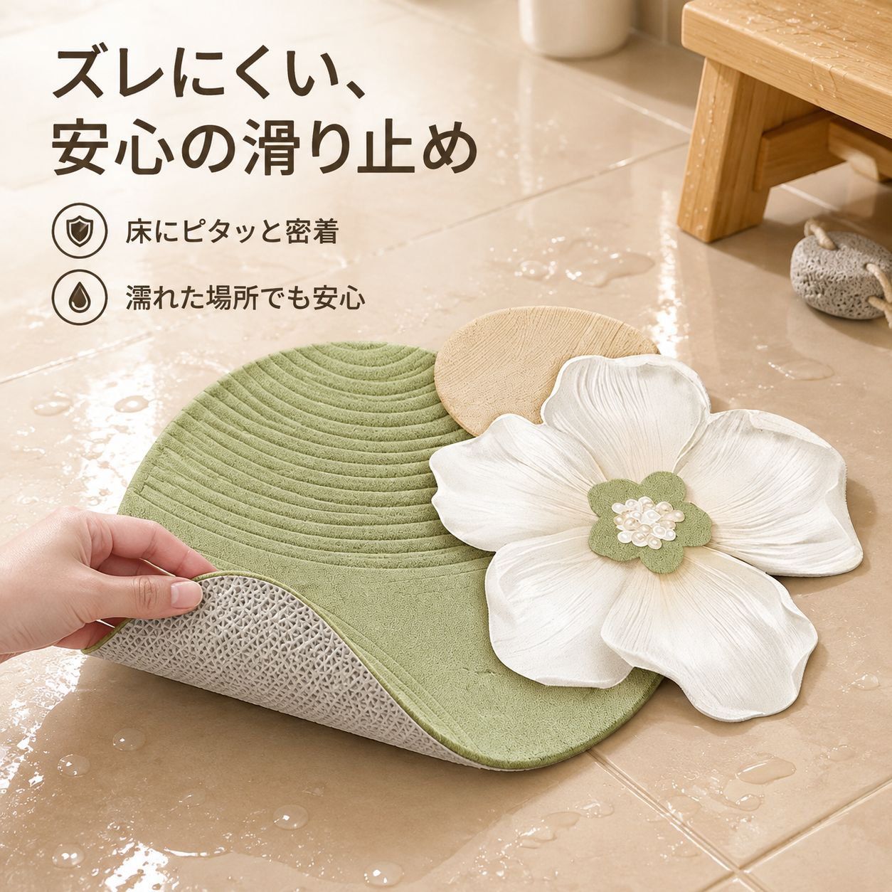 山茶花模様バスマット珪藻土吸水フットマット