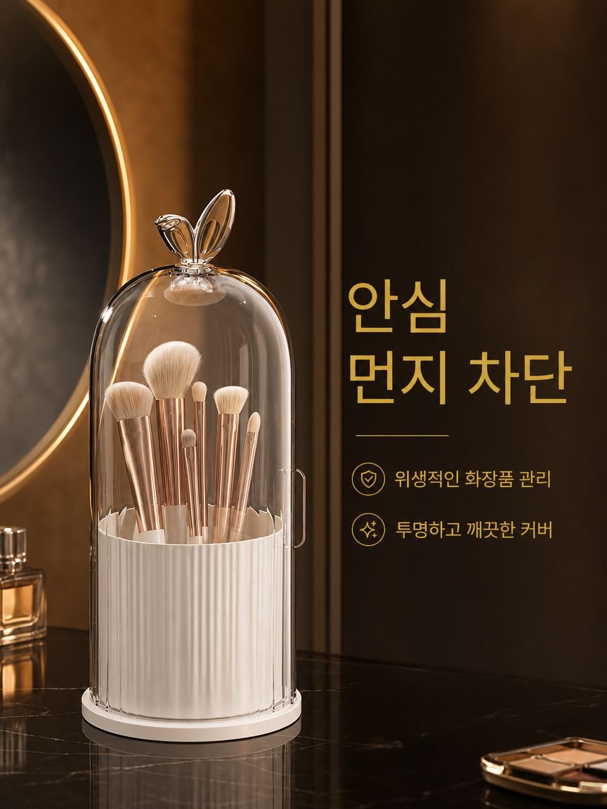 회전식 방진 화장대 화장품 수납함 브러쉬 수납통 테이블 립스틱 아이섀도 선반