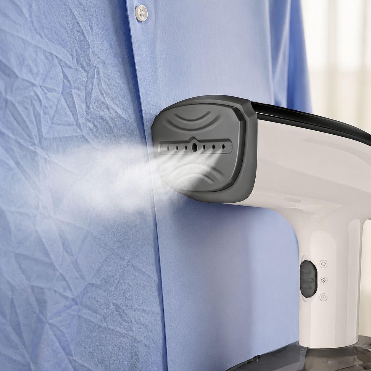 Multi-function Handheld Steam Iron 3-in-1 in use on shirt
