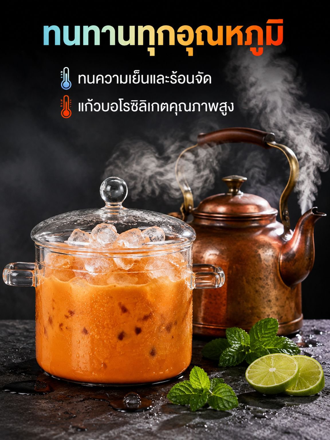 กาน้ำชาแก้วลายดอกไม้สวยงาม ทนทาน ไม่ซึม ใช้งานได้ดี