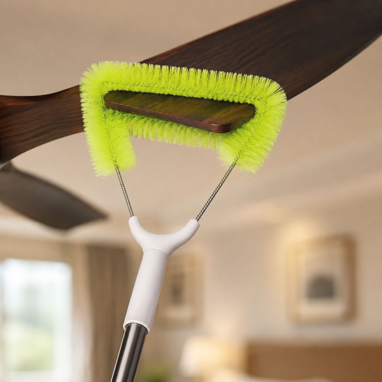 Soft Long-bristle Fan Cleaning Brush with Ergonomic Handle, Reusable