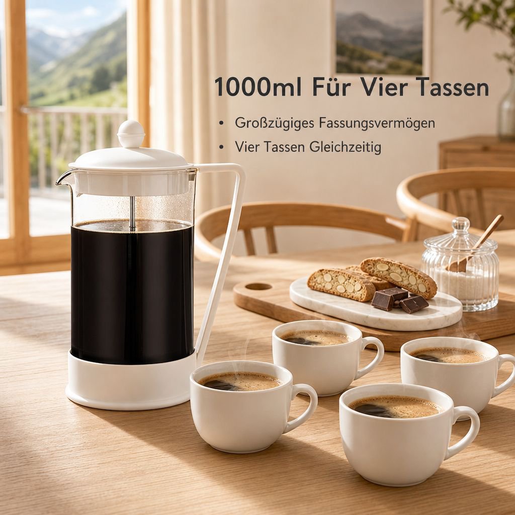 French Press Kaffeebereiter Glas Stempelkanne mit Edelstahl-Filter
