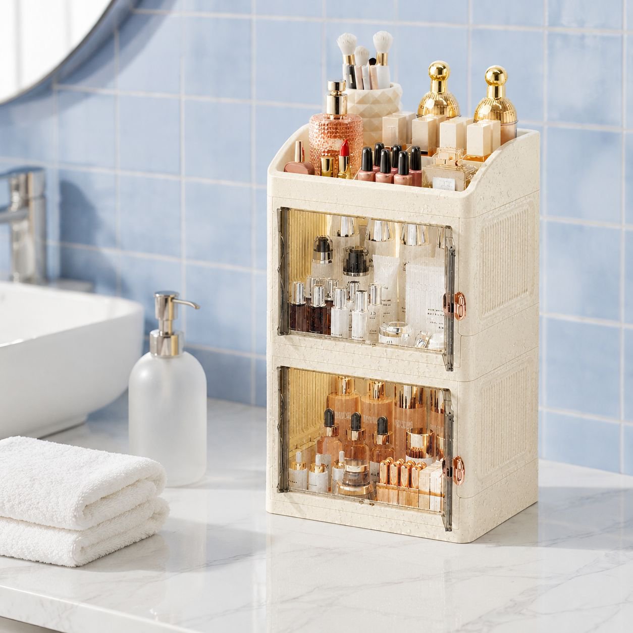 Boîte de rangement à tiroirs anti-poussière pour cosmétiques, usage domestique et bureau