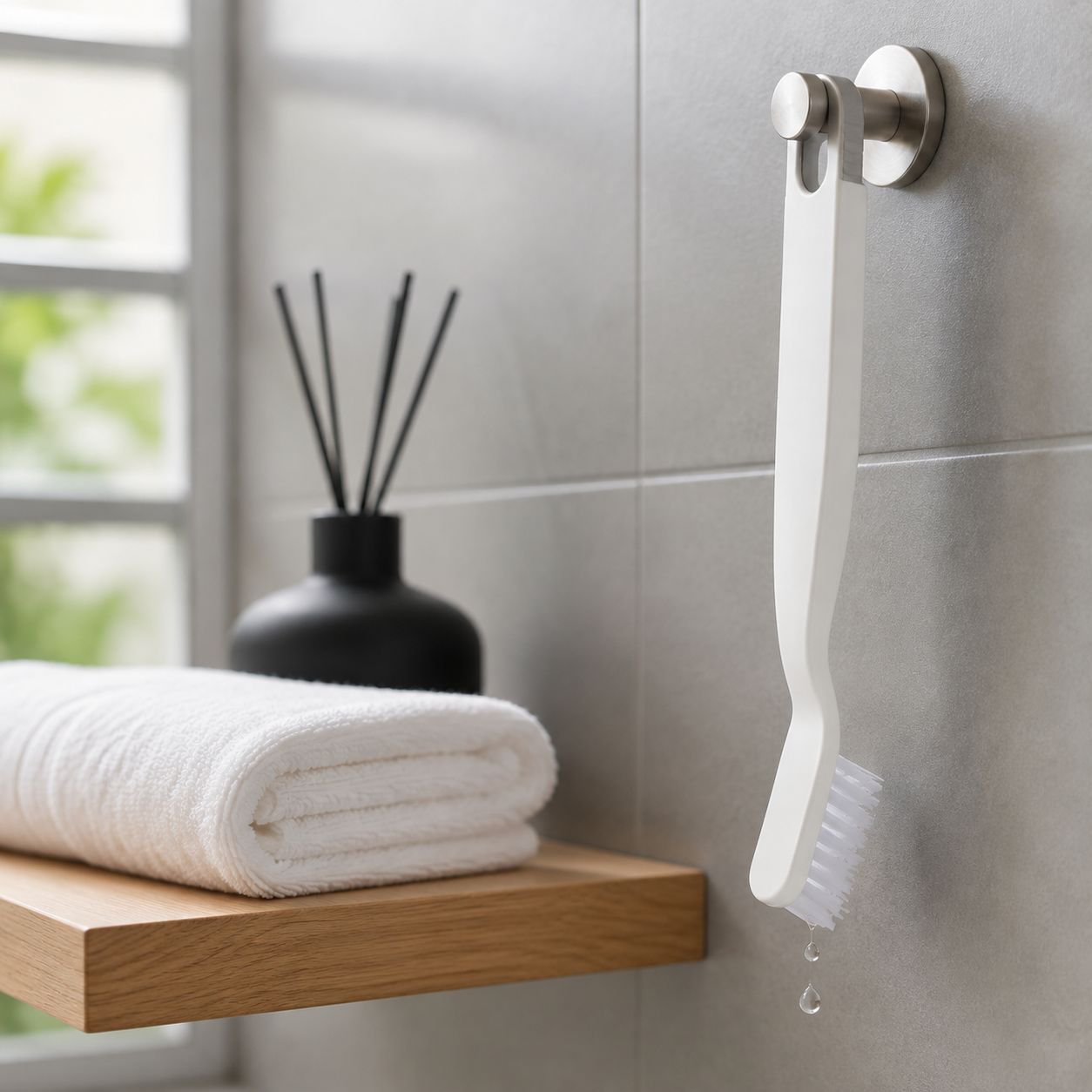 Close-up of tile gap cleaning brush bristles