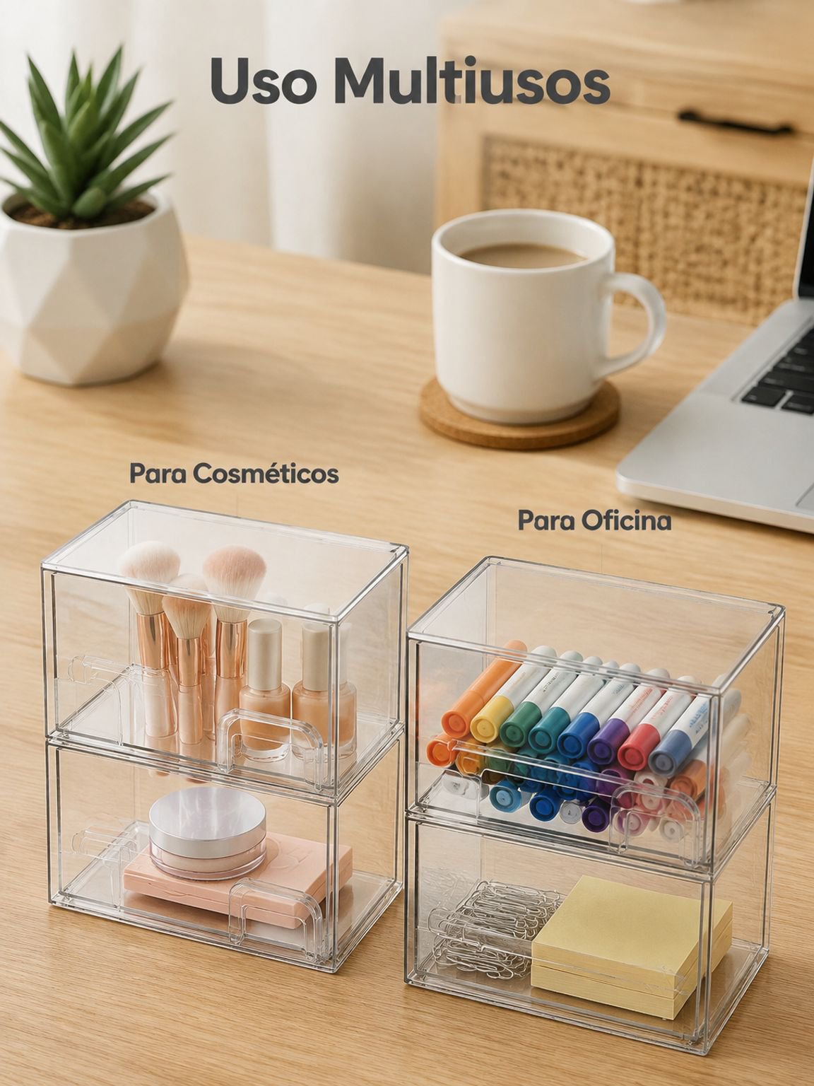 Caja de almacenamiento apilable transparente de material acrílico simulado