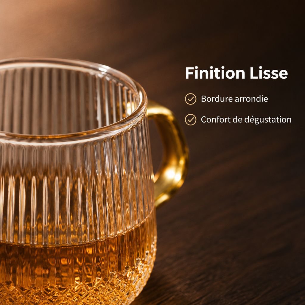 Tasse à café en verre transparent rayé résistante à la chaleur