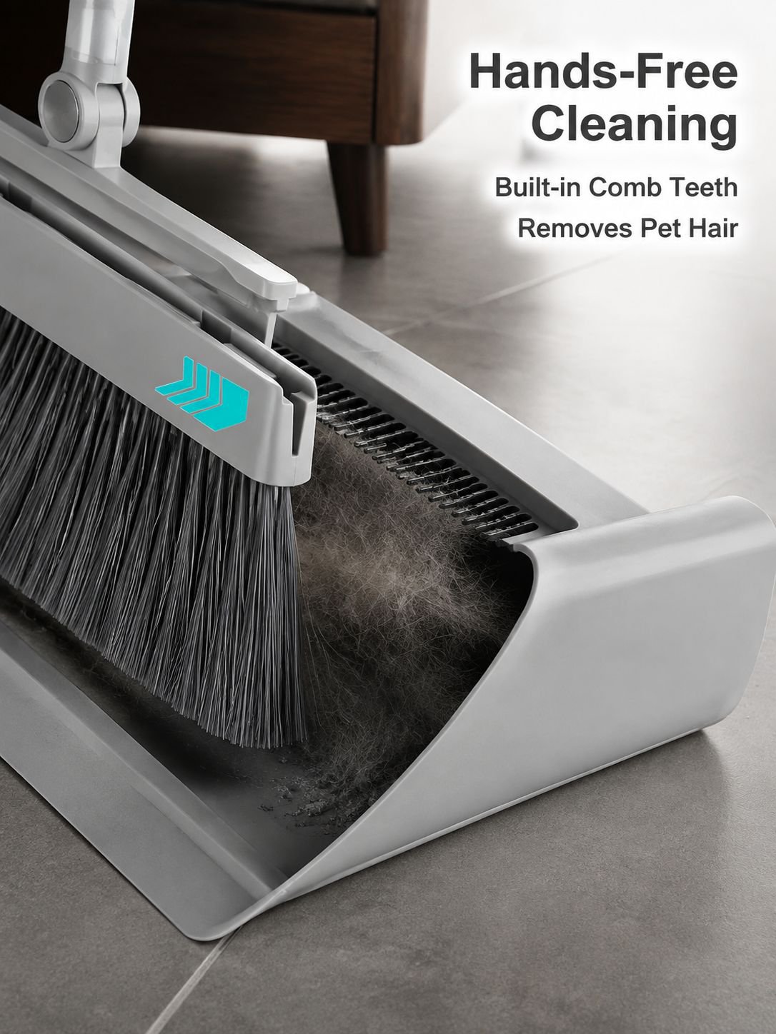 Foldable Large Thick Soft Bristle Broom and Dustpan 3-in-1 Storage Set