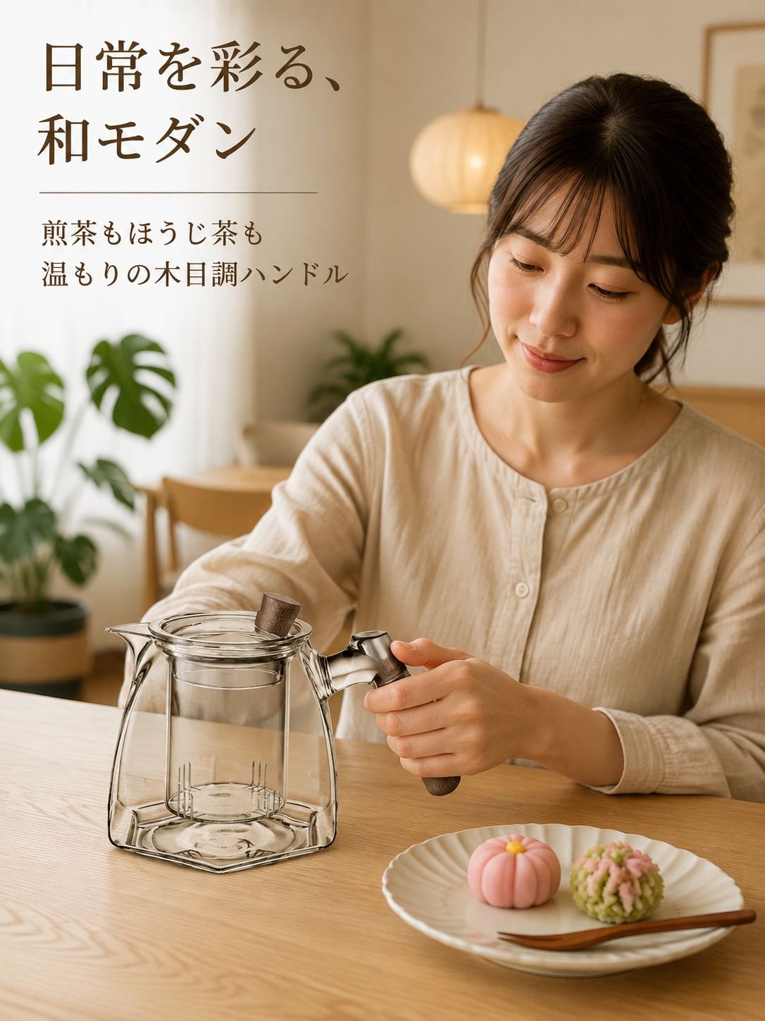 ガラス製の六角形ティーポット