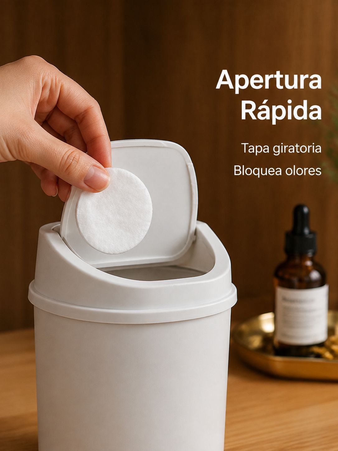 Bote de basura compacto con tapa para tocador