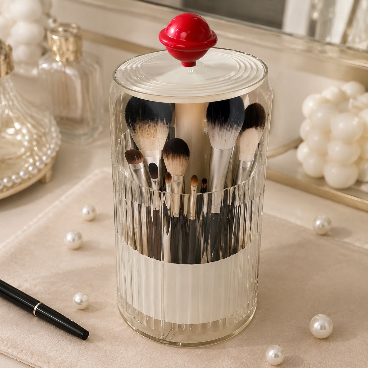 Elegant cosmetic brush storage box with lift mechanism
