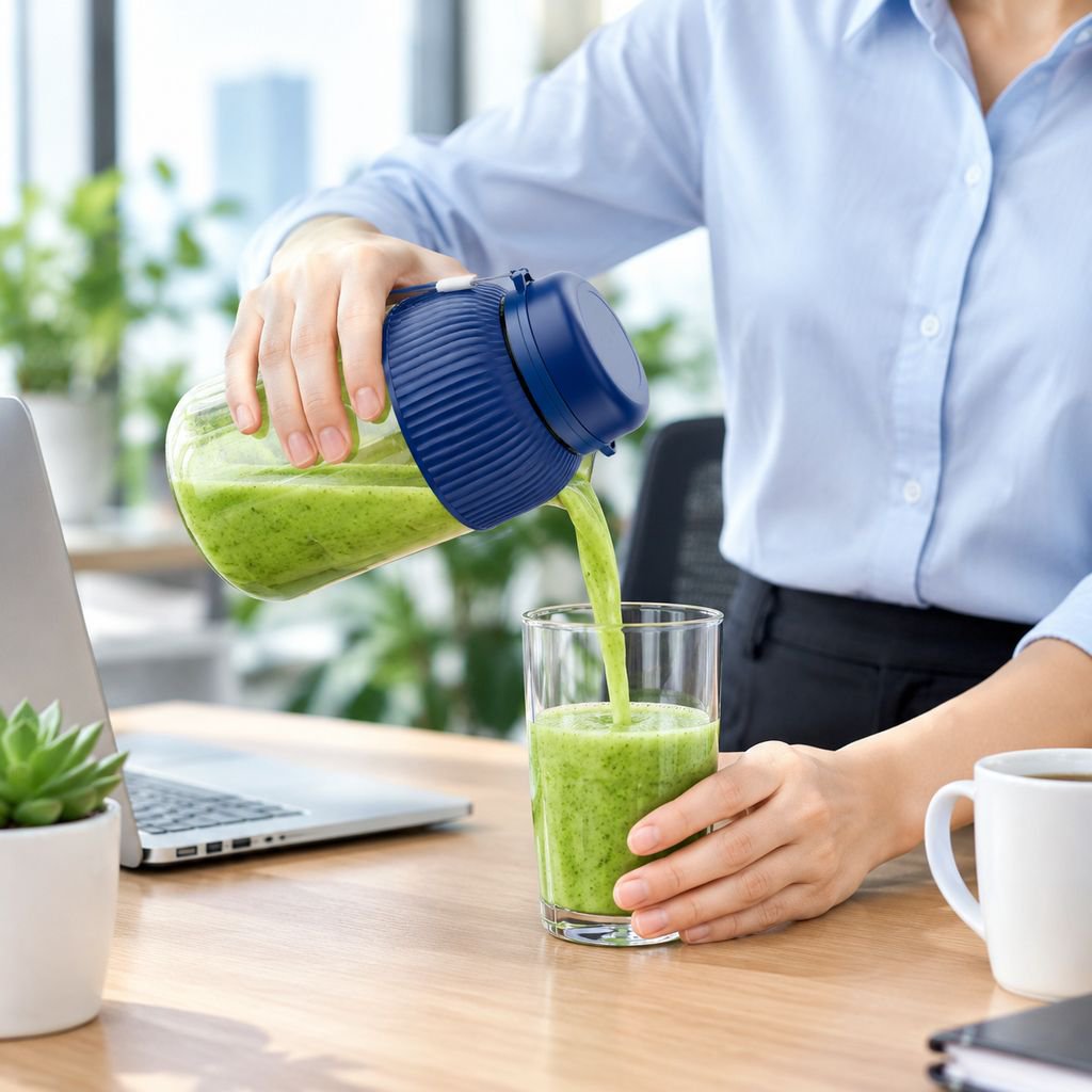 Electric portable juicer cup making a smoothie