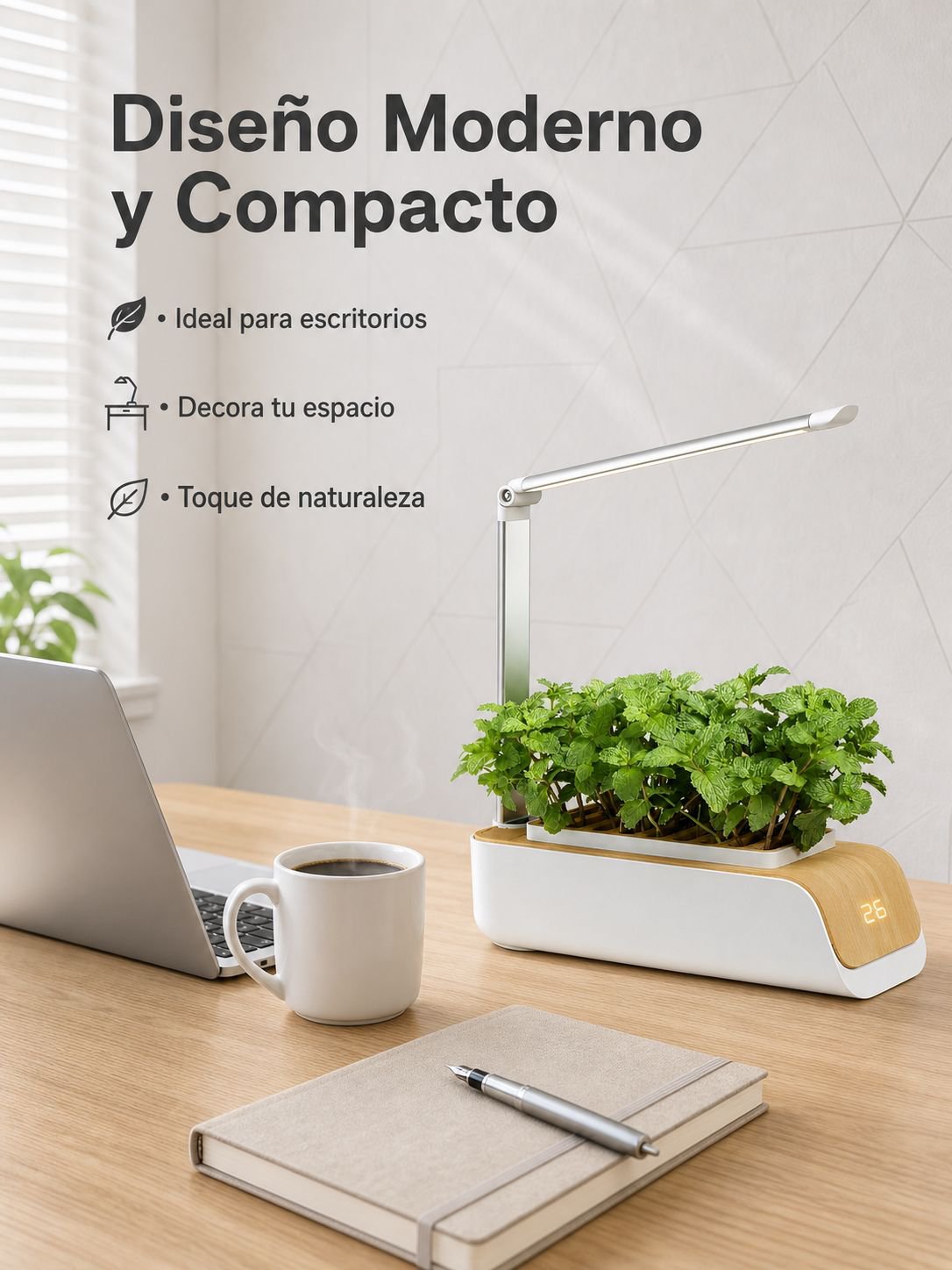 Maceta inteligente con luz LED para cultivo interior