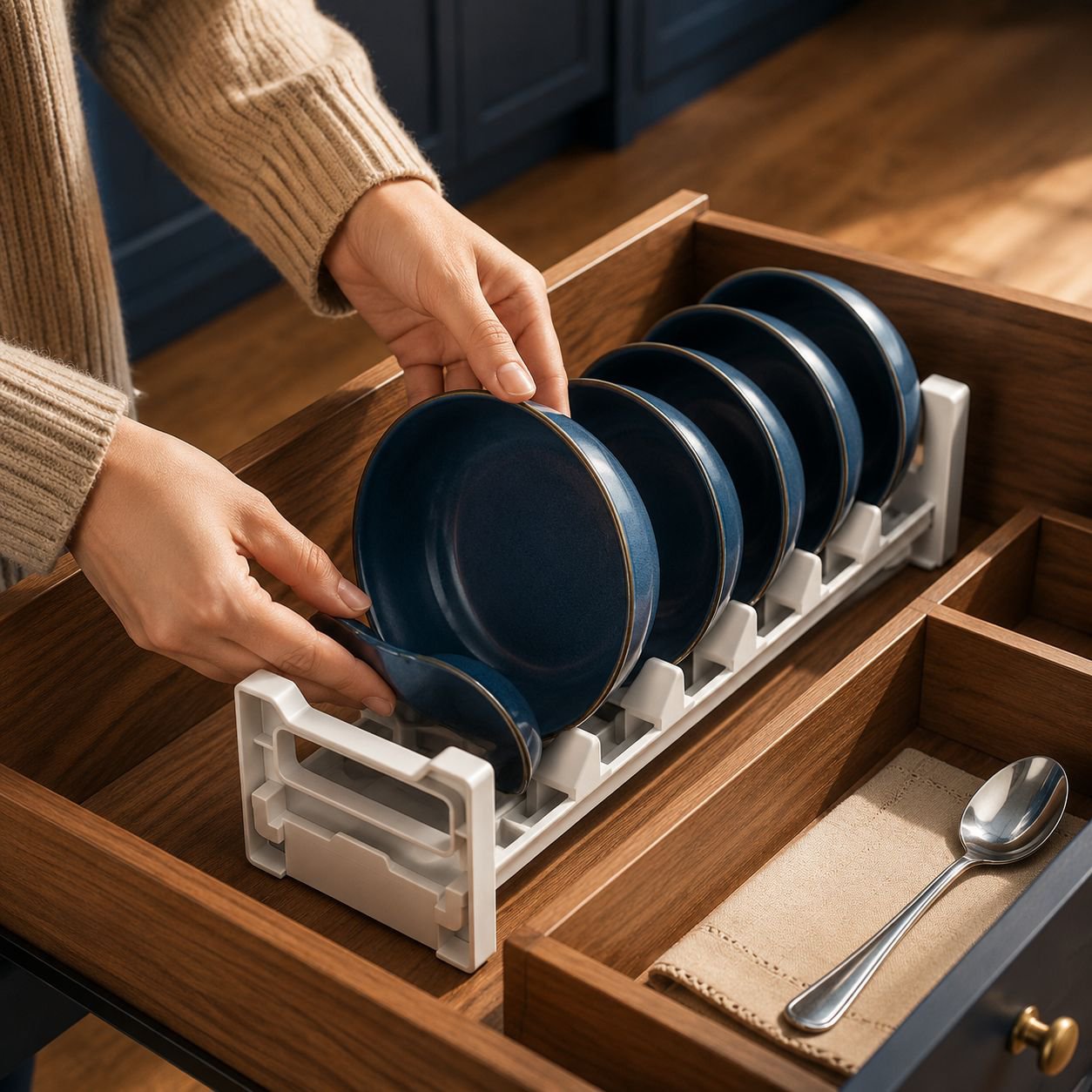Space-saving storage box for dishes and utensils