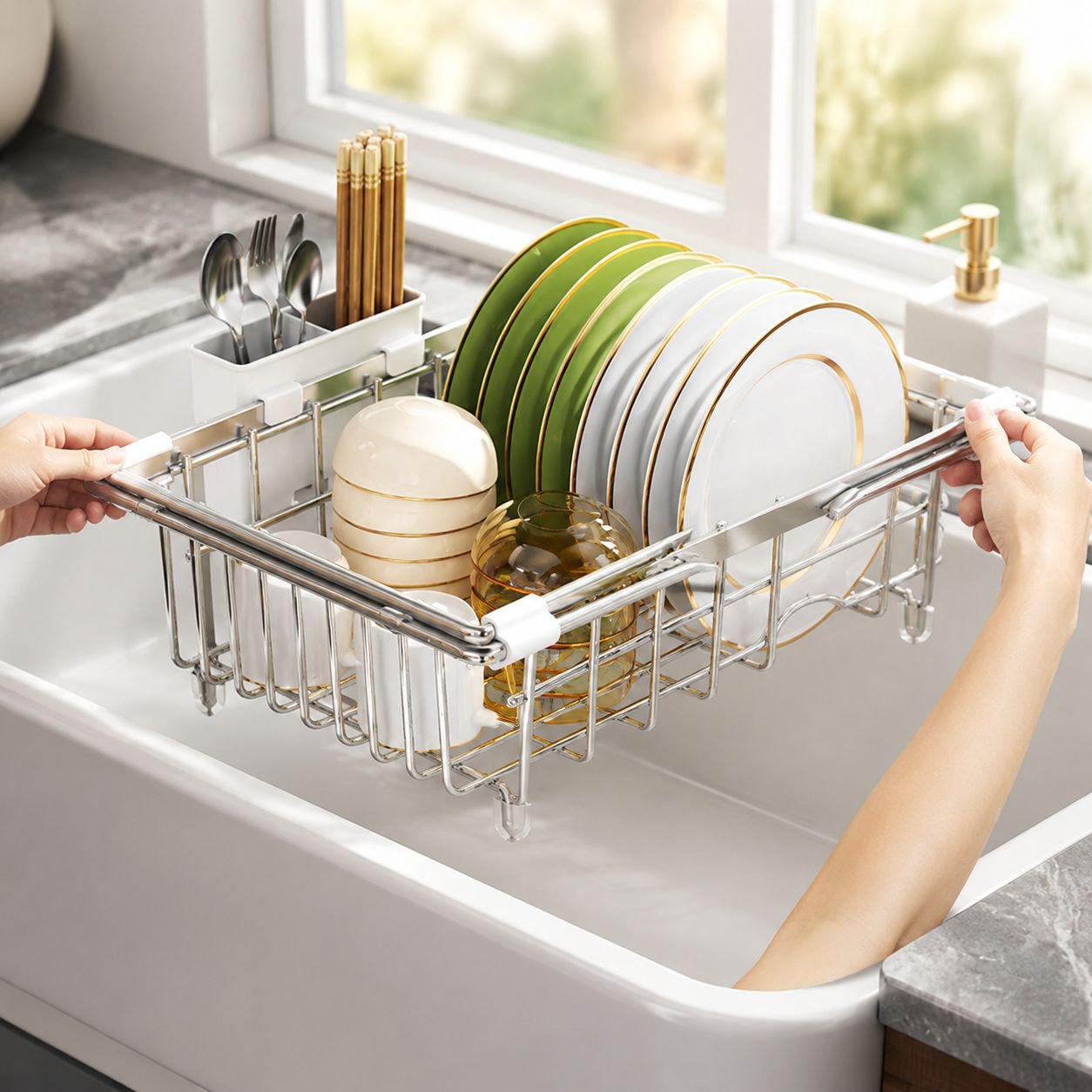Sink caddy organizer with efficient drainage system