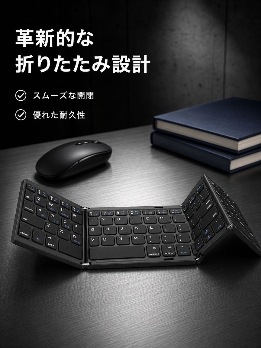 三つ折りワイヤレスポータブルキーボード
