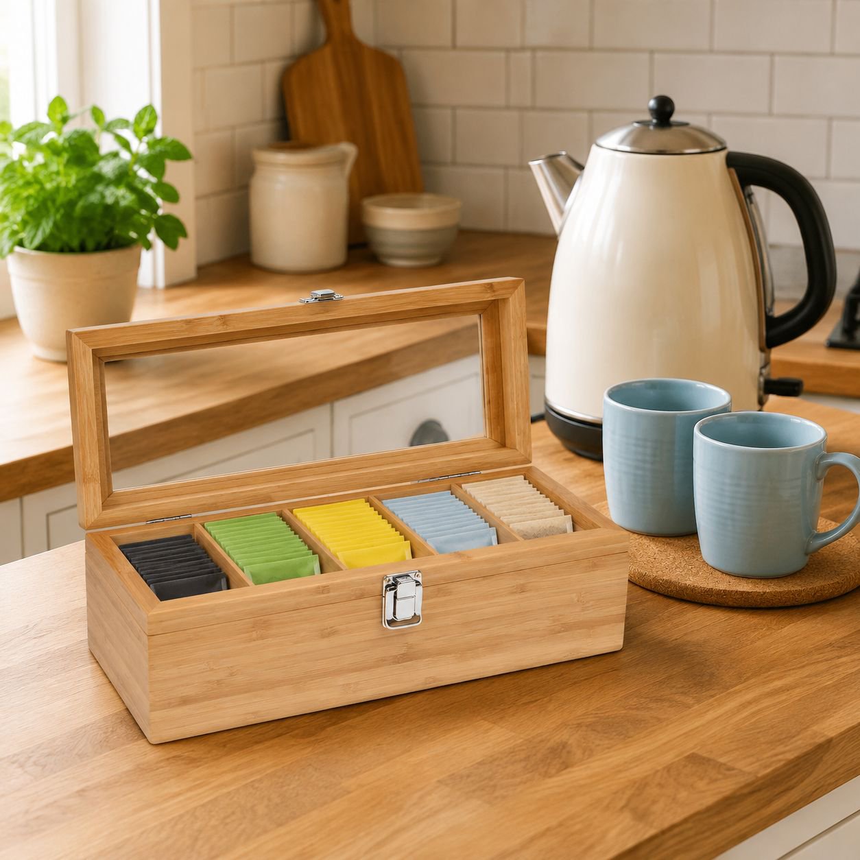 Elegant wooden tea storage box for home office