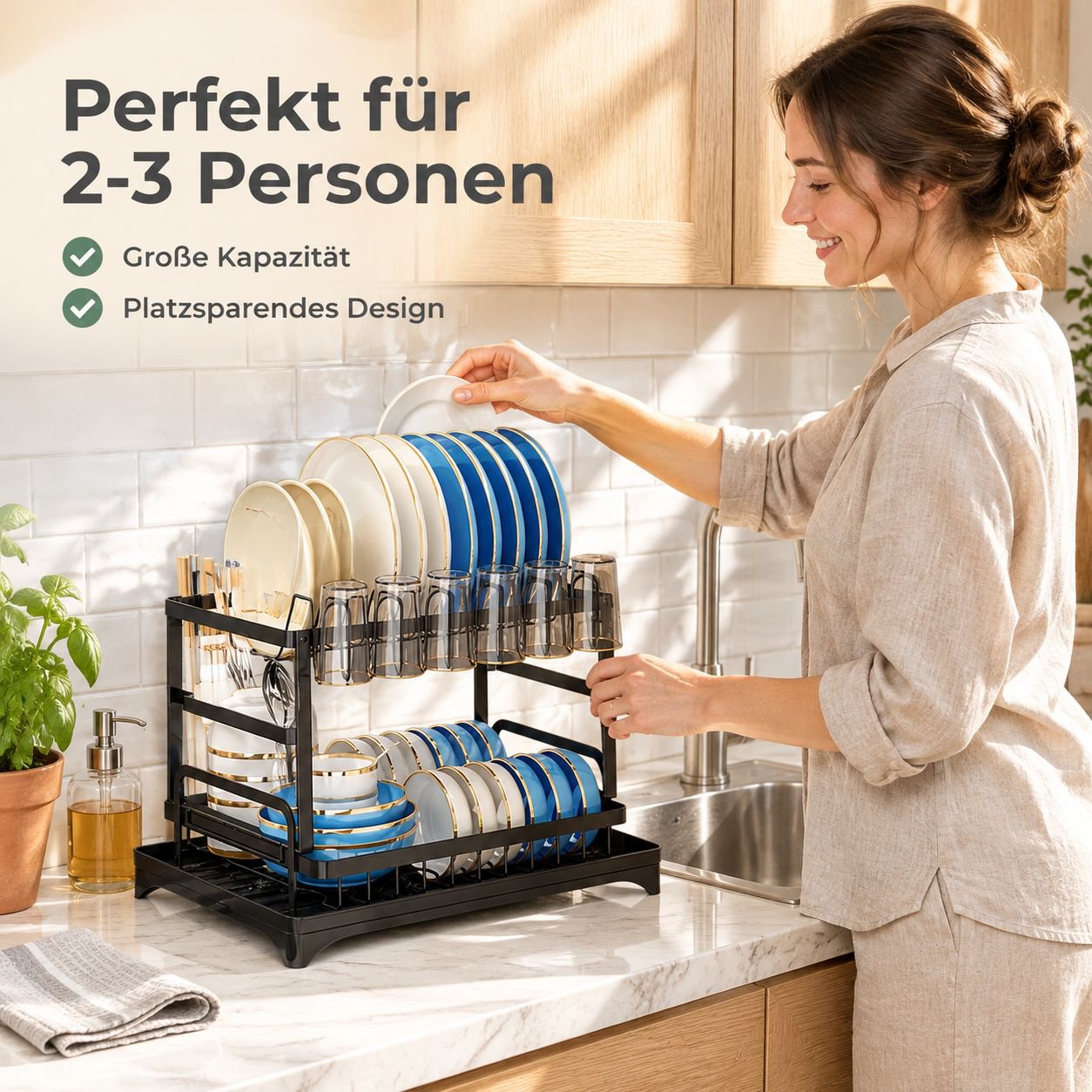 Multifunktionales Geschirrabtropfgestell Kompakter Küchen-Organizer Geschirr
