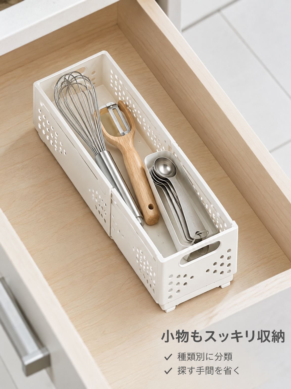 日本風のシンプルな収納用品で整えた室内