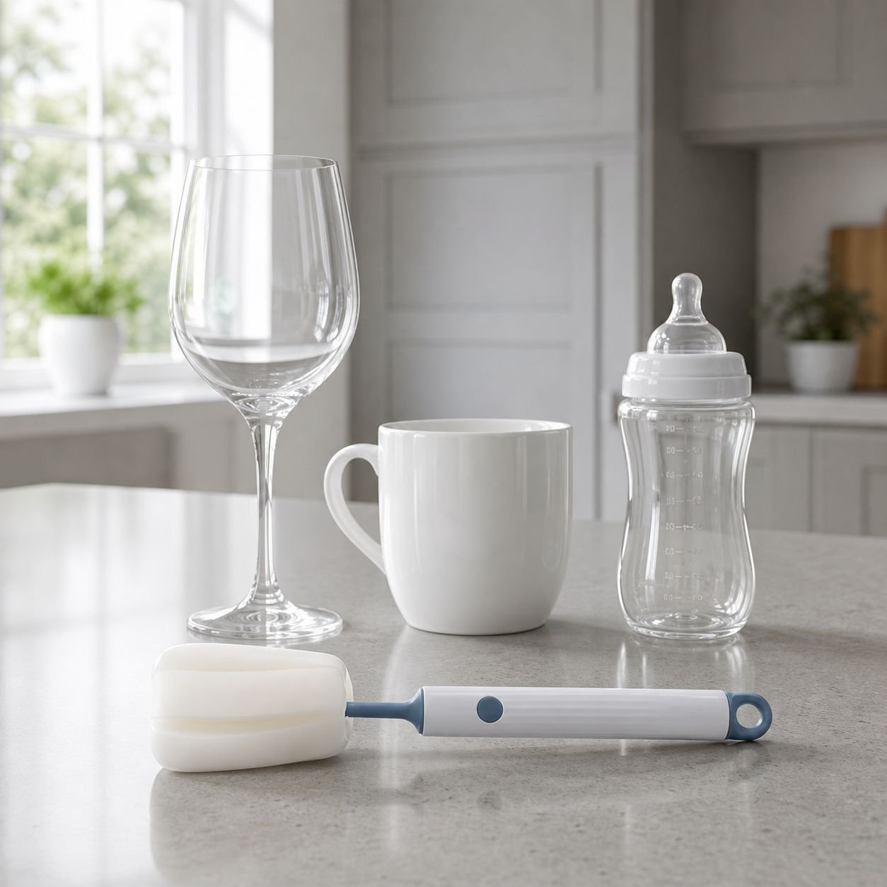 Multipurpose sponge brush in kitchen sink
