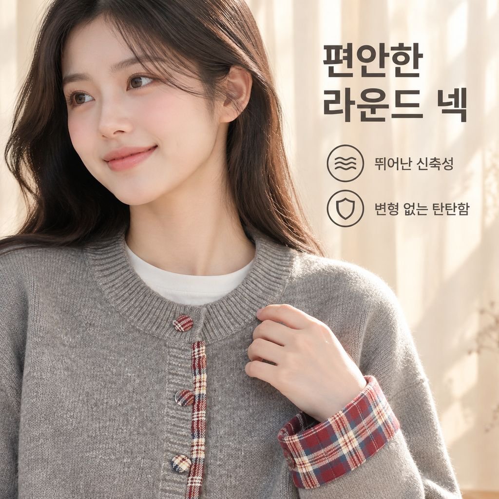 여성용 컬러블록 체크 니트 재킷 (가을/겨울)