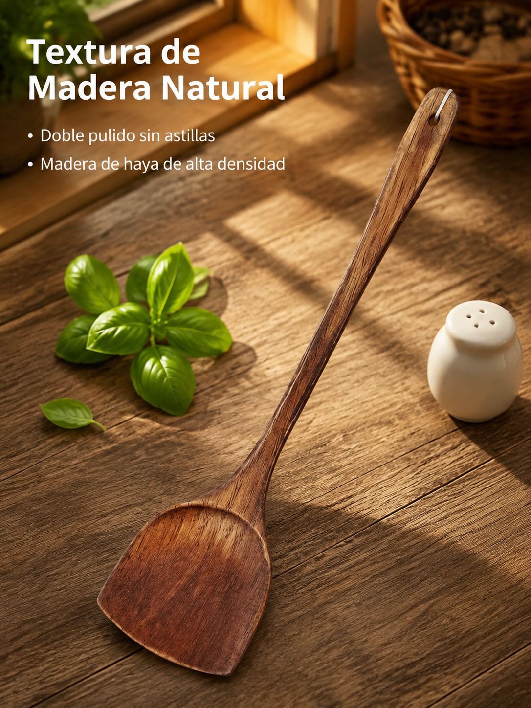 Espátula de madera de haya para cocinar