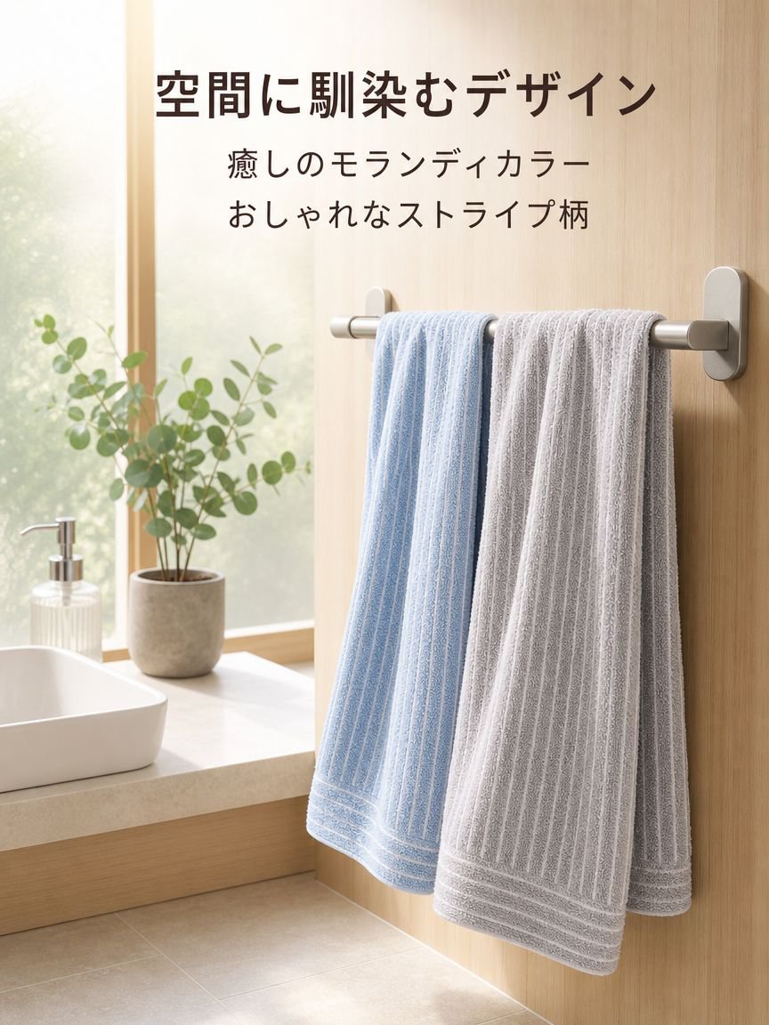 軽量コーラルフリースストライプバスタオル