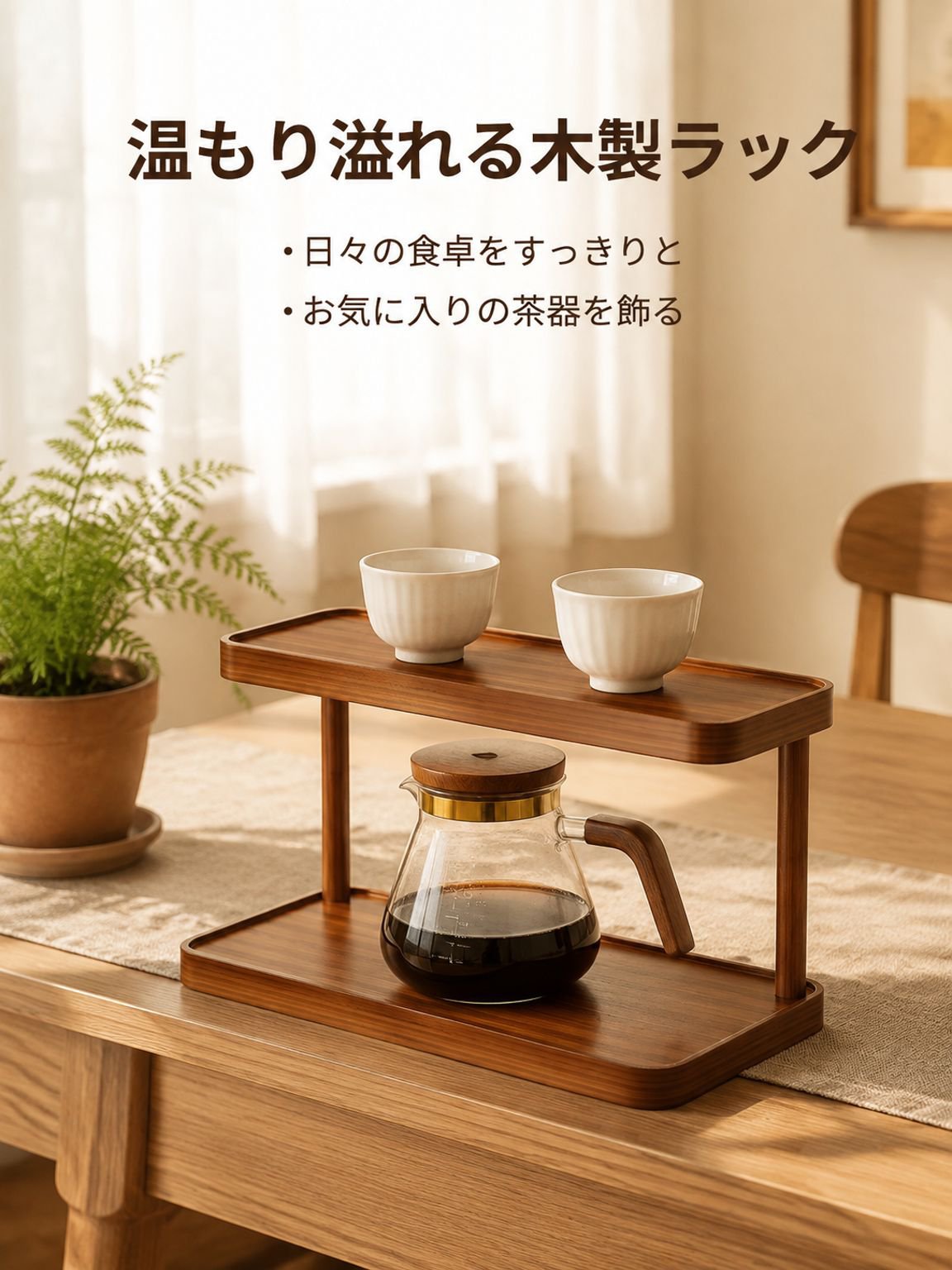 ダイニングテーブル用のカップホルダー／棚。ティーカップ、ウォーターカップ、コーヒーカップ、ティーウェアなどを卓上収納できます。