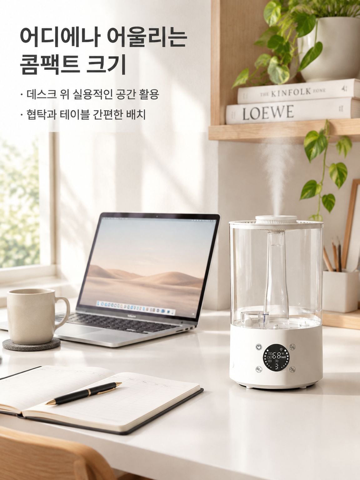 가정용 침실·거실용 투명 데스크탑 가습기, 저소음 수분 보충 대용량 분무 가습기
