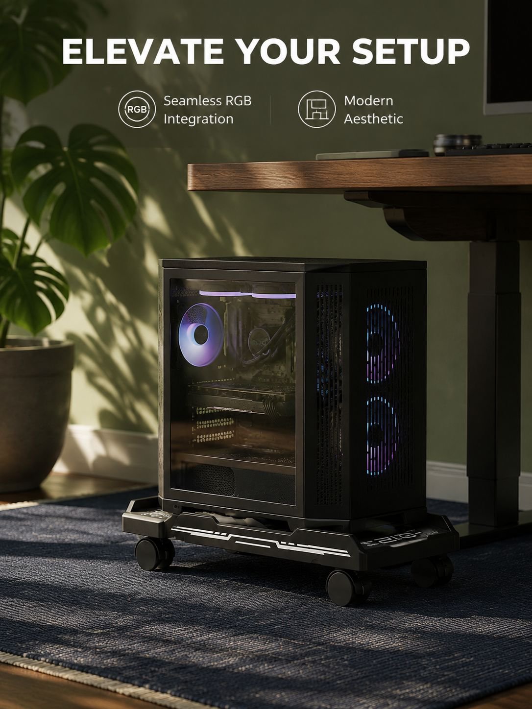 Sturdy mobile base for desktop computer tower
