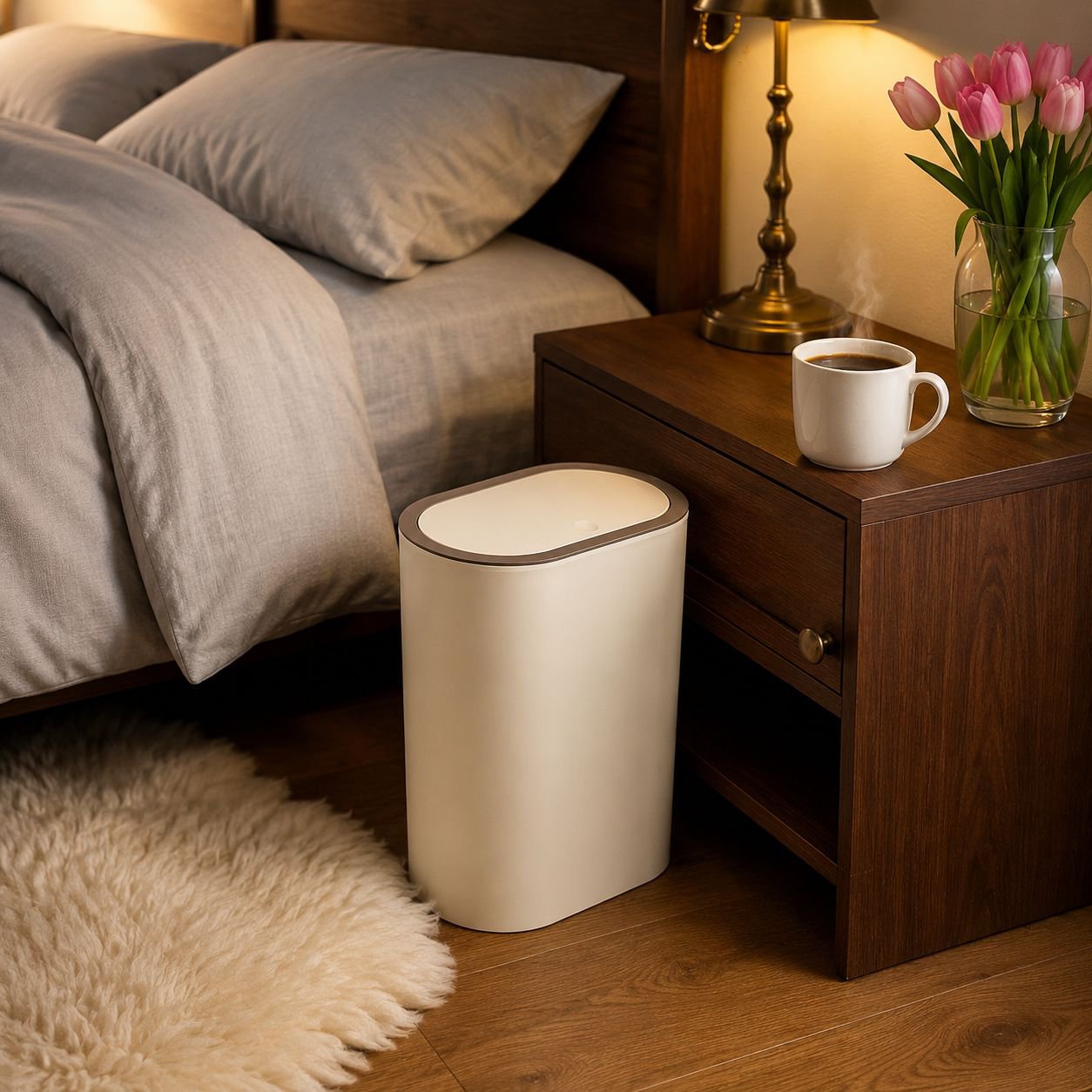 Modern Home Trash Bin with Push Lid and Storage