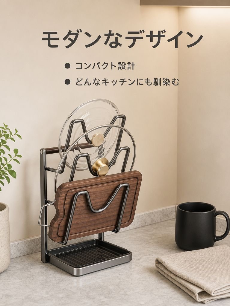 壁掛け式キッチン収納ラック、穴あけ不要の鍋蓋ラック、まな板ラック、多段式収納ラック、水切りまな板ラック
