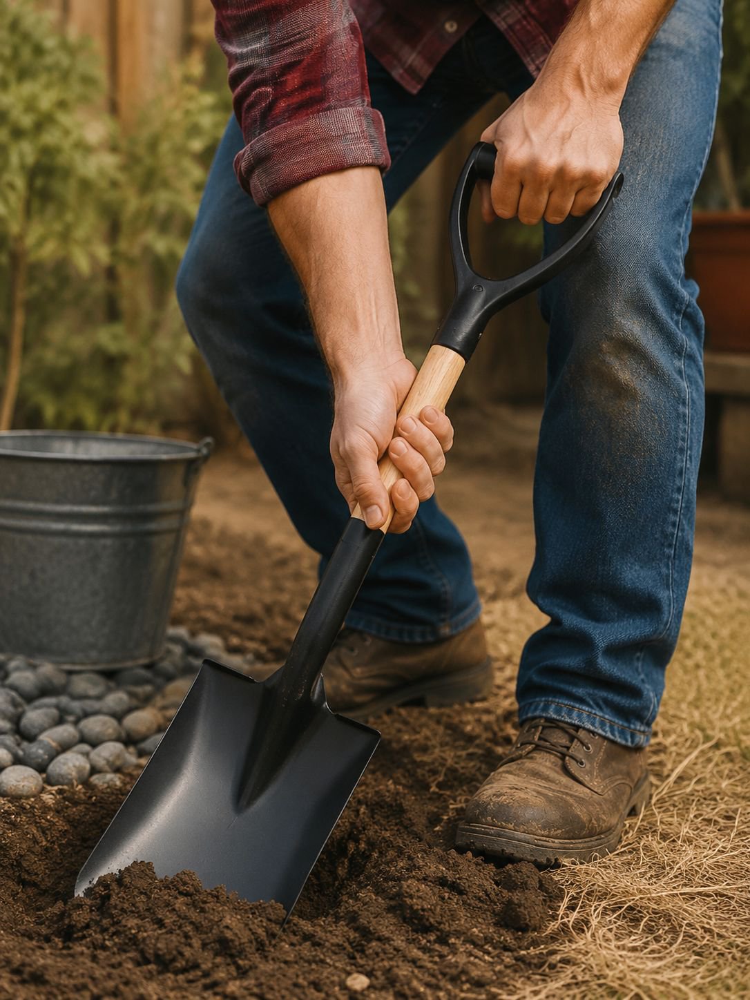 Ergonomic wooden handle shovel for outdoor gardening