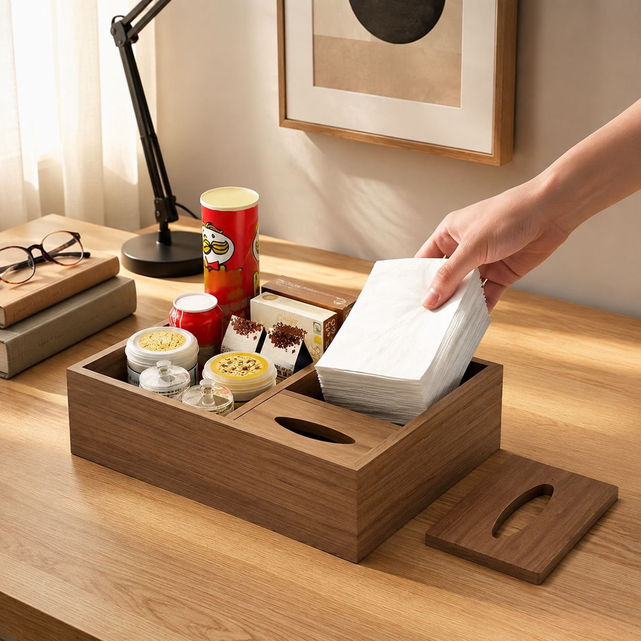 Modern coffee table with remote control storage