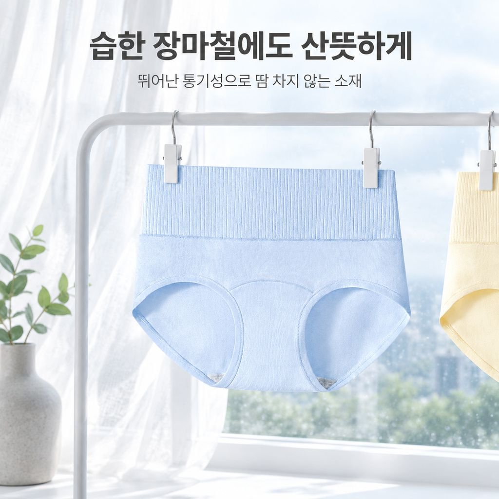 여성 팬티 길어진 밑폭 중간 허리 디자인, 순면 편안하고 통기성 있음