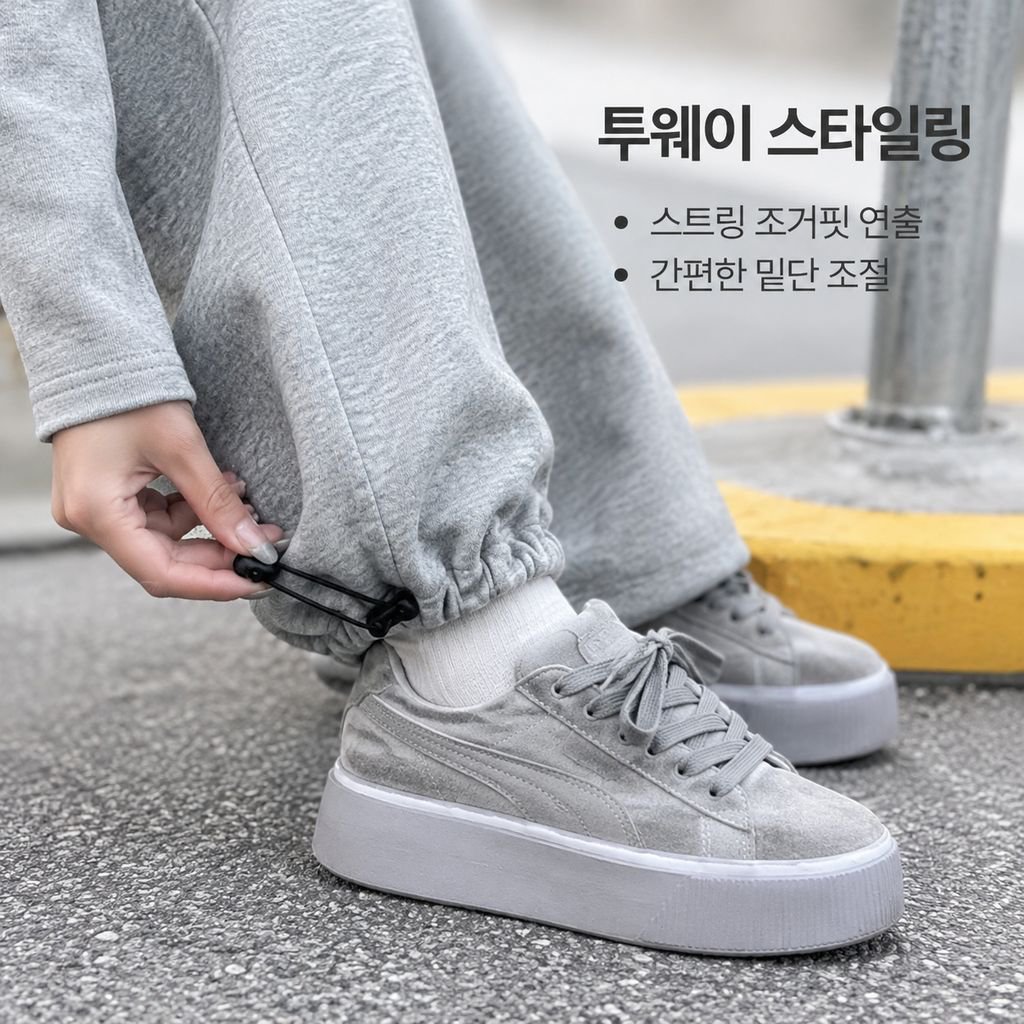 그레이 여성 트레이닝 팬츠 스트레이트 와이드핏 캐주얼 조거 팬츠
