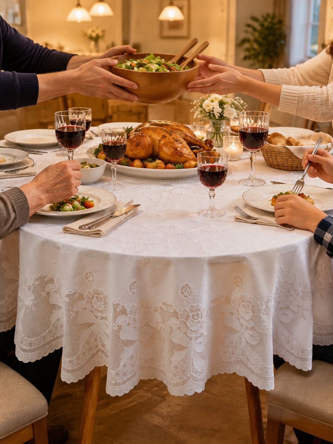 Modern waterproof round tablecloth on dining table
