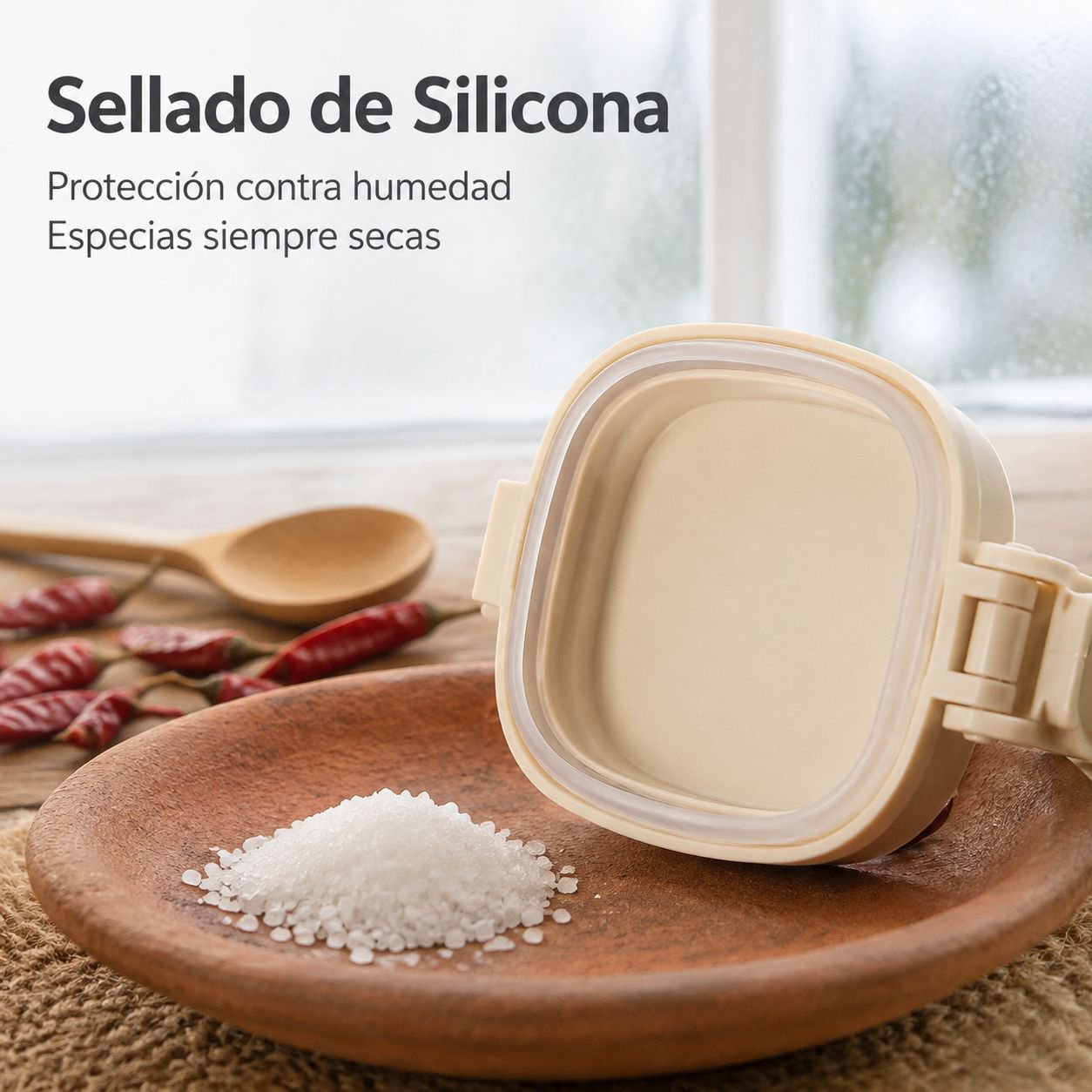 Bote de condimentos sellado y antihumedad con cuchara separada
