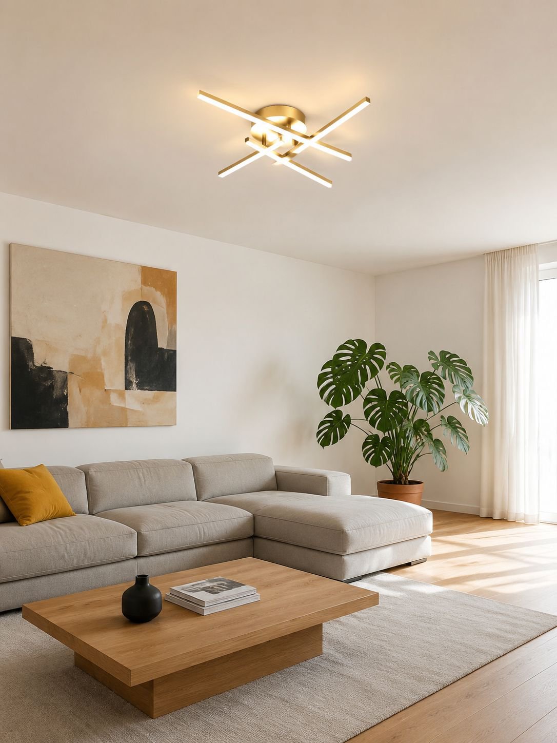 Vista cercana del diseño moderno de la lámpara de techo LED