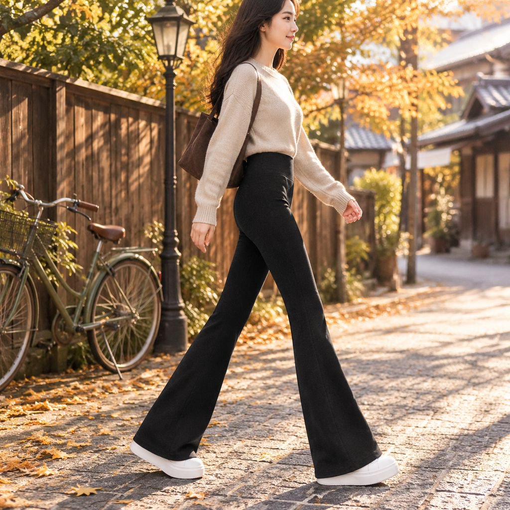 ブラック ハイウエスト スリムフィット レディースパンツ